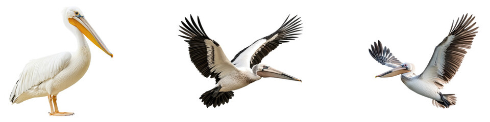 Obraz premium Majestic pelican isolated on transparent background, Set of