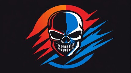 A striking graphic of a skull design with vibrant colors and dynamic elements.