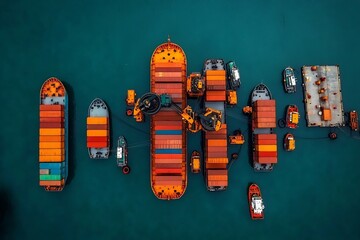 Aerial View of Efficient Maritime Cargo Vessel and Offshore Energy Infrastructure