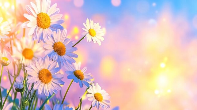 Soft Focused Chamomile Field: Blooming Roman Chamomiles in Nature's Beautiful Spring Scene, Perfect for Alternative Medicine and Herbal Garden Backgrounds