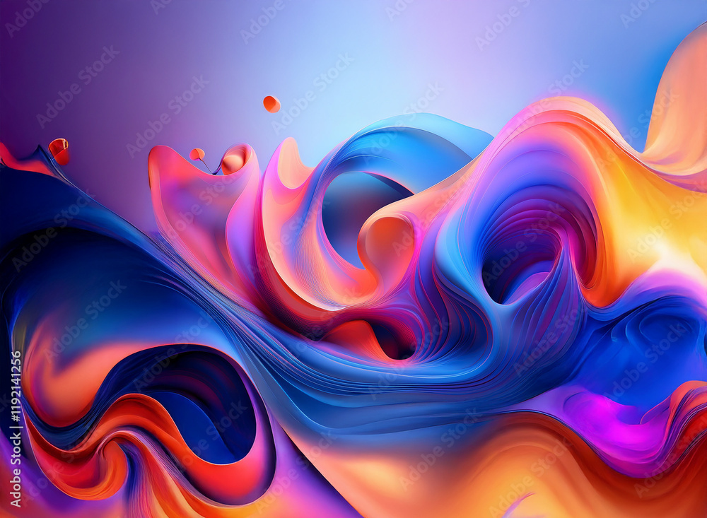 Poster abstract art featuring vibrant, swirling colors against a gradient background. fluid forms create a 