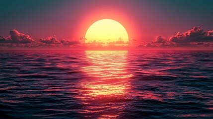 Fiery Sunset Over the Ocean: A Serene Seascape