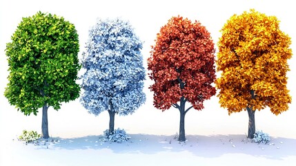 Obraz premium Four Seasons Trees: A vibrant illustration of the changing seasons, showcasing the beauty of nature's cycle through the colors and forms of trees.