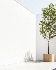 Obraz premium Minimalist design featuring a tree in a modern indoor space with a bright atmosphere