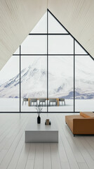 Modern interior design with mountain view in a contemporary home living space