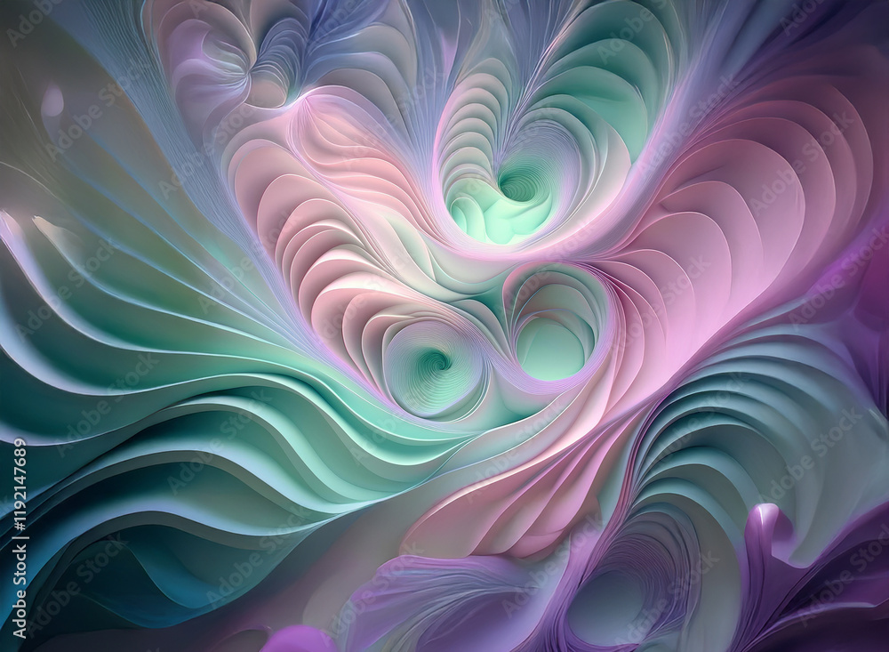 Poster abstract swirling pastel forms create a mesmerizing, layered background. the soft, flowing design ev