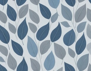 Elegant Seamless Pattern: Blue and Gray Leaves, Botanical Textile Design