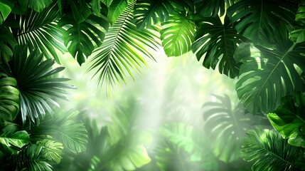 Lush Tropical Leaves: Green Jungle Foliage Background