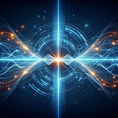 Abstract design features futuristic energy technology with digital light rays on a blue background. Generative AI
