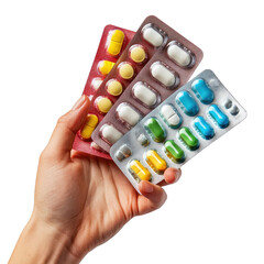 Hand holding tablets in strip available PNG on white background