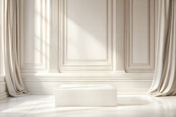 Vector 3D Cream Square Podium: Classic Pedestal for Product Presentation