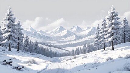 Winter snow landscape isolated background