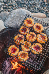 open fire roasted peaches, caramelized texture close up