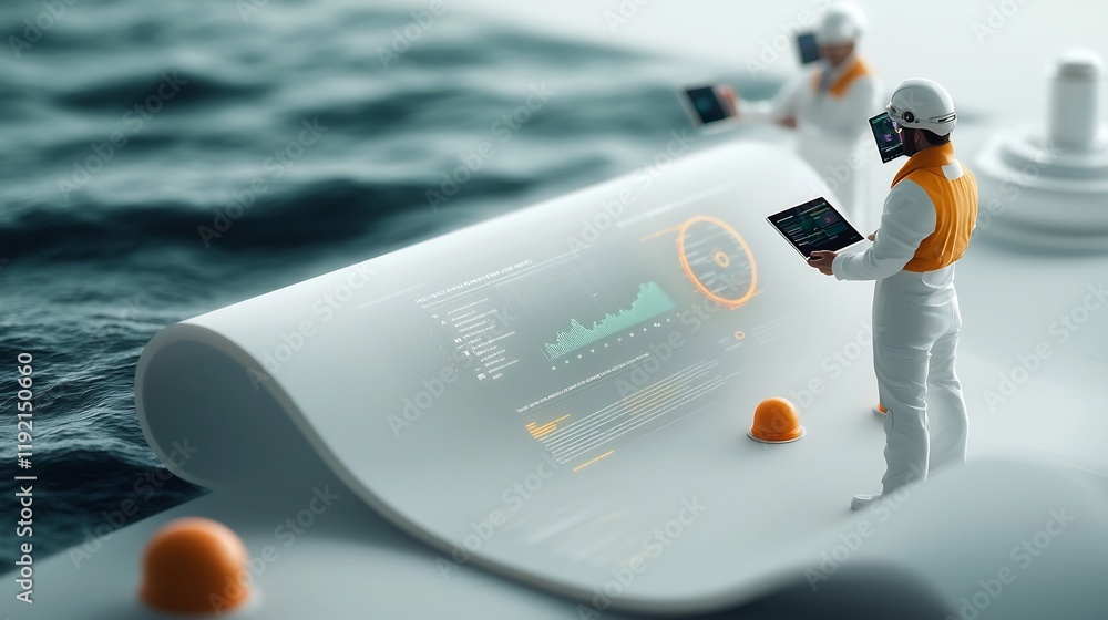 Poster futuristic digital transformation offshore analytics and sensor data visualization in ocean research