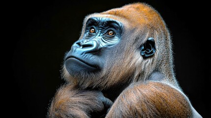 Obraz premium Majestic Gorilla Portrait: A Close-Up Look into the Eyes of a Powerful Ape