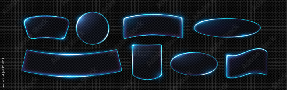 Poster transparent neon light frames set isolated on background. vector realistic illustration of round, ov