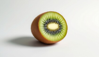 Close-up of a fresh kiwi slice, showcasing vibrant green flesh.