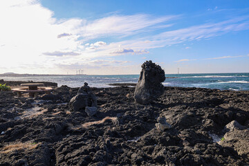 바다와 하늘이 어우러진 해안가 풍경 제주 제주시 구좌읍 행원리 오저여