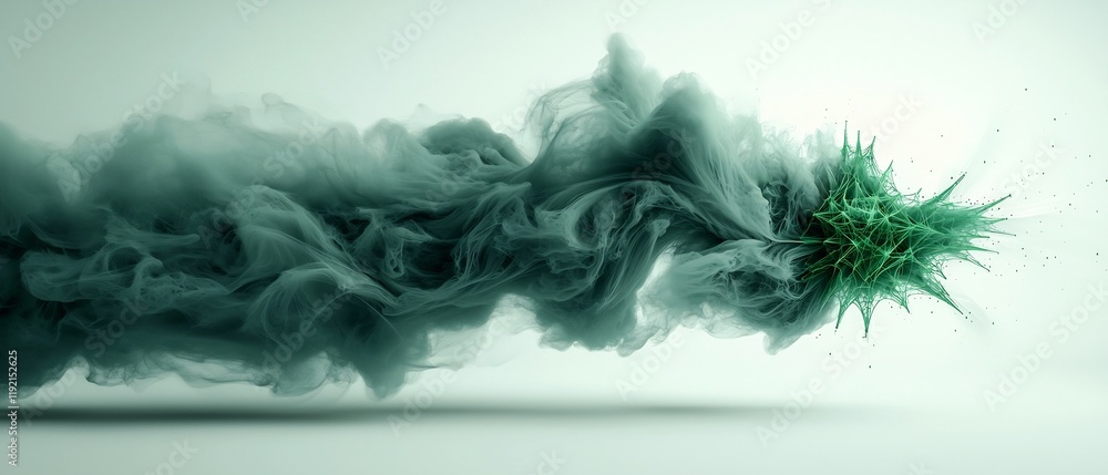 Poster ethereal green energy field with dynamic pulsating lines in abstract 3d fractal rendering