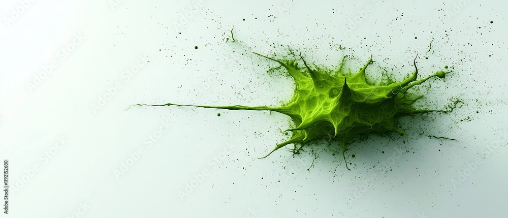 Poster ethereal green energy field with dynamic pulsating lines in 3d fractal abstract rendering