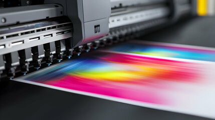 Obraz premium Printing process in a modern print shop colorful production digital printing environment close-up view technology concept