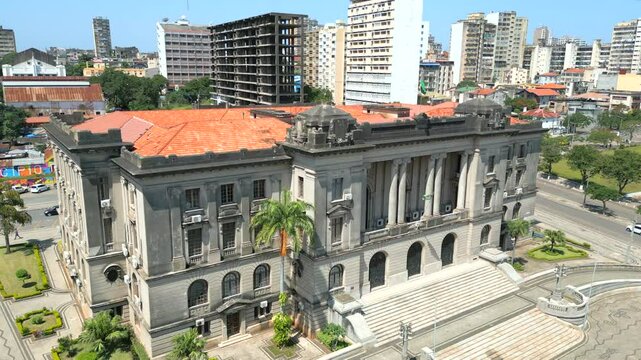 Exterior View Of Maputo City Hall With High-rise Buildings In The Background In Maputo, Mozambique. - aerial shot