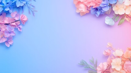 Fototapeta premium Floral Border with Pink & Blue Holographic Reflections for Cards, Flyers & Event Invitations