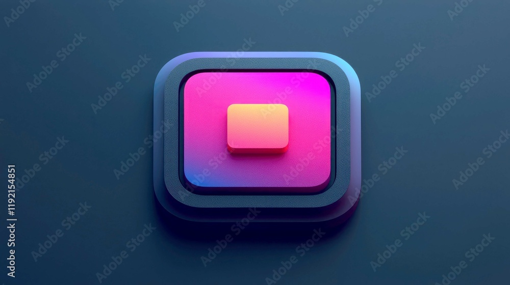 Poster neon gradient button: modern digital media player interface design. abstract 3d render of a square c