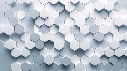 Abstract 3D Hexagonal Pattern Background White Gray Geometric Shapes Digital Art Design