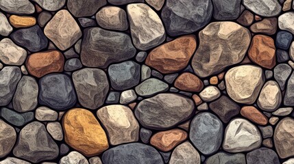 An abstract pattern of natural rocks in seamless design, blending subtle earthy hues and detailed textures for a rustic aesthetic