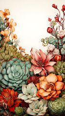 Fototapeta premium Digital watercolor cactus border plant abstract graphic poster background