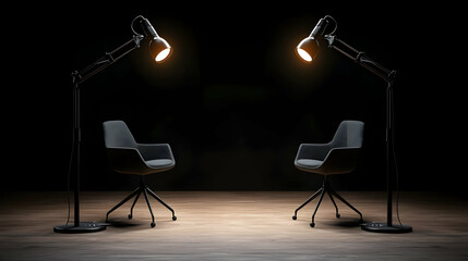 Illuminated dialogue setup studio space photography minimalistic front view creative conversation concept