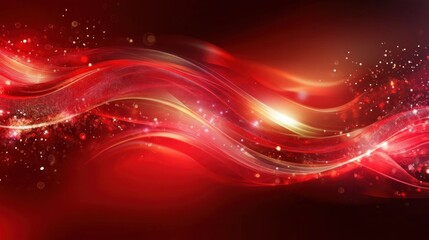 An abstract red technology background featuring smooth wave patterns and glowing particles, symbolizing motion and connectivity
