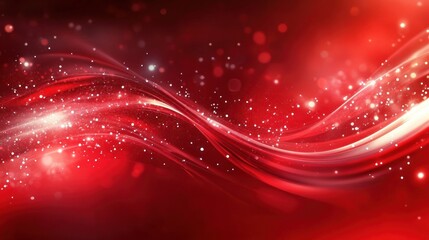 An abstract red technology background featuring smooth wave patterns and glowing particles, symbolizing motion and connectivity
