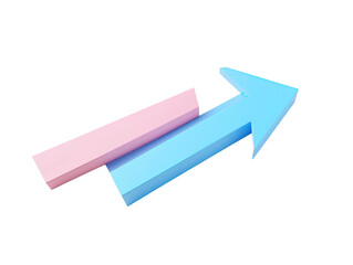 Rising blue arrow with yellow pink bar  available PNG on white background