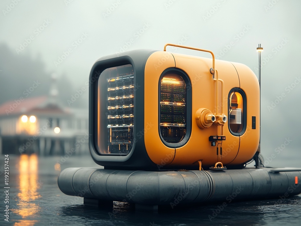 Aufkleber floating data fortress modular seaborne server farm in reclaimed oil platform with streamlined aerod
