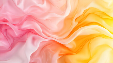 Fototapeta premium Dynamic flowing silk fabric in pink and yellow tones abstract art studio setting close-up perspective