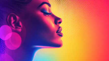 Vibrant portrait of a woman studio setting digital art colorful background side profile expression of beauty