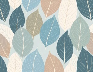Elegant Seamless Pattern: Soft Pastel Leaves Background