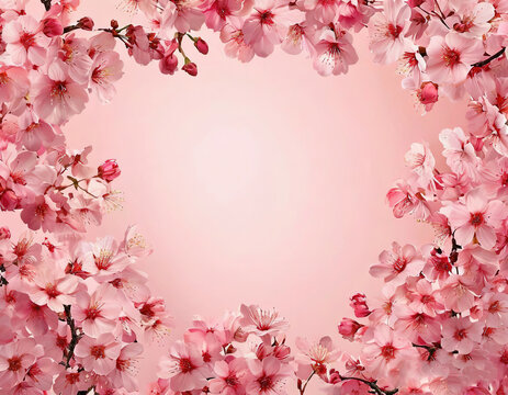 sakura flowers on pink background. spring card.