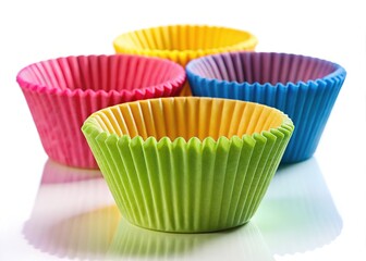 Empty Cupcake Liner, Paper Baking Cup, Muffin Cup, White Background, Bright, Sharp, High-Resolution Image