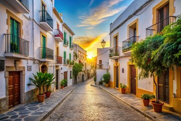 Fototapeta premium Empty Street, Ibiza Old Town Morning Light, Balearic Islands, Spain Photography