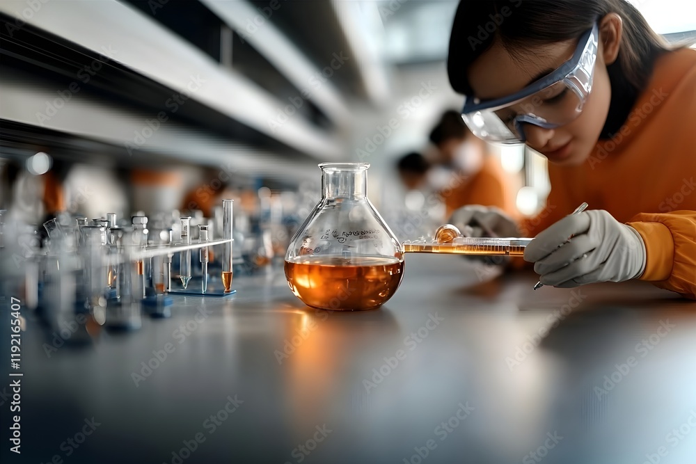 Poster state-of-the-art university science lab with engaged students conducting experiments