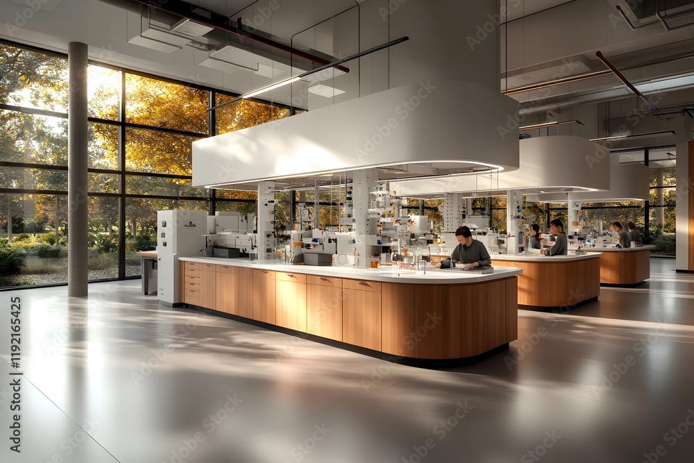 Aufkleber state-of-the-art university science laboratory with engaged students conducting experiments