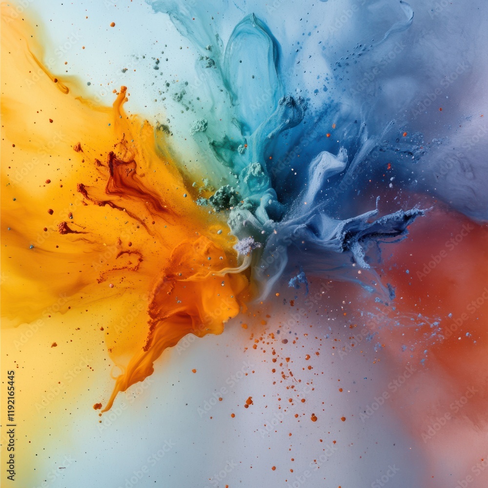 Poster vibrant explosion of colors abstract art studio environment dynamic composition creative expression
