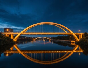 Obraz premium Nighttime Reflection of Illuminated Arch Bridge over Calm Water