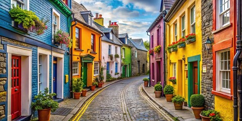 Naklejka premium Kinsale, Ireland: Charming Cobblestone Streets, Seaside Nostalgia