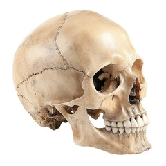 Detailed Real Human Skull Isolated on Transparent Background - Full Side View