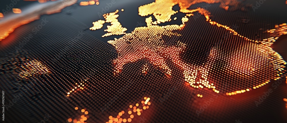 Poster digital representation of europe global data visualization technology abstract environment close-up 