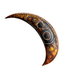 Obraz premium A boomerang with traditional Aboriginal pattern isolated on white background as transparent.PNG